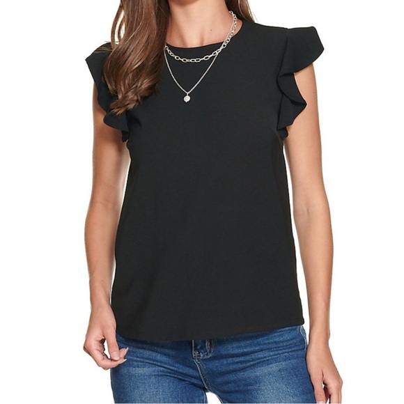 NEW Black Ruffle Flutter Sleeve Top - Picture 1 of 5